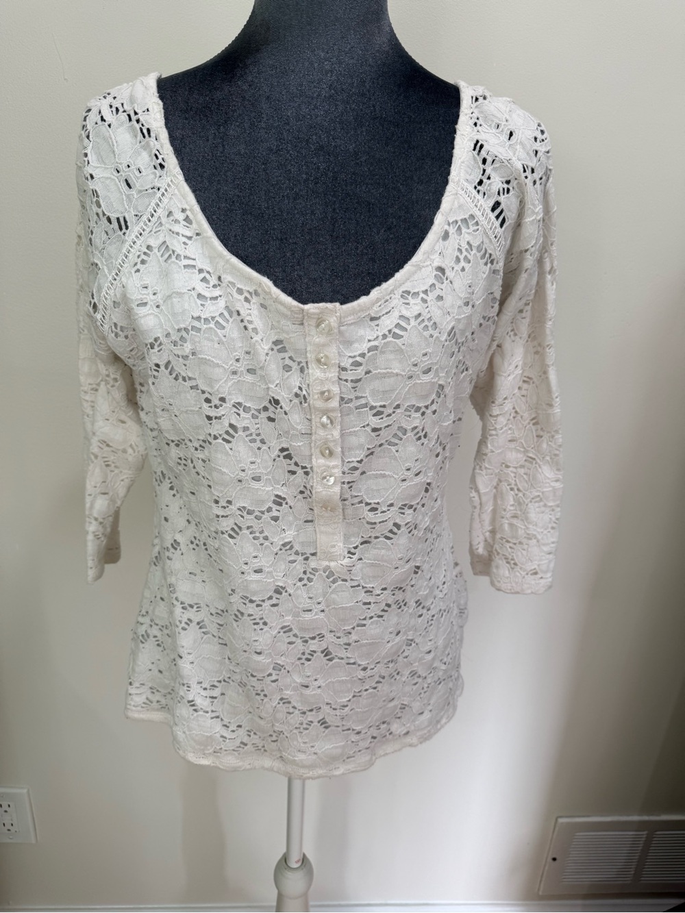 INC International Concepts White Lace Henley Blouse